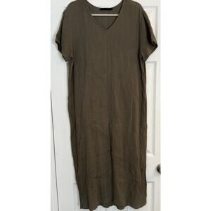 Jenni Kayne Cypress Caftan Dress‎ Sz LG Olive Green 100% Cotton Gauze Maxi Light